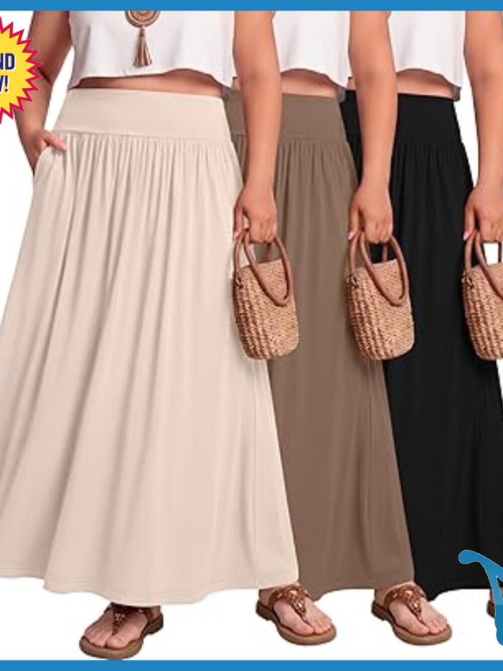 Plus Size Maxi Skirt with Pockets, High Waist A-Line, Casual Flowy Long Skirt